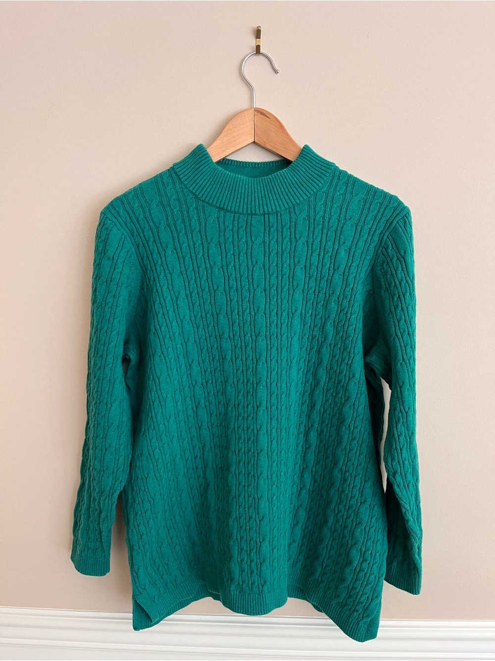 LANDS’ END green cable crew neck sweater size 1X